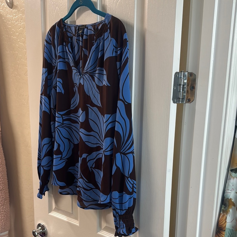 Ann Taylor Blue and Brown Floral Blouse